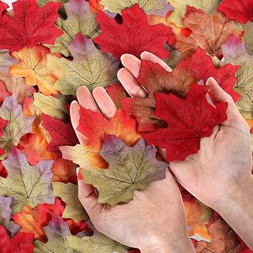 Ymapinc 200Pcs Fall Leaves Fake Maple - 3.1inch/8cm Fabric