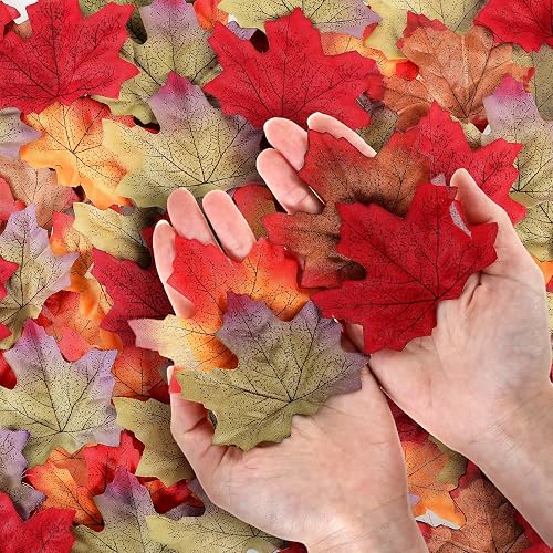 200Pcs Fall Leaves Fake Maple - 3.1inch/8cm Fabric | Artificial