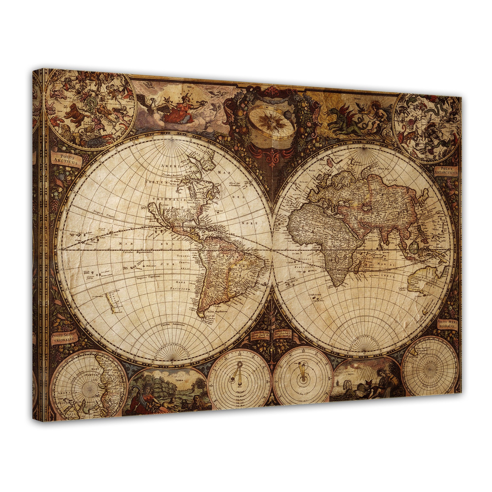 Bilderdepot24 Bild auf Leinwand | Weltkarte Vintage in 120x90 cm als Wandbild | Wand-deko Dekoration Wohnung modern Bilder | 170652