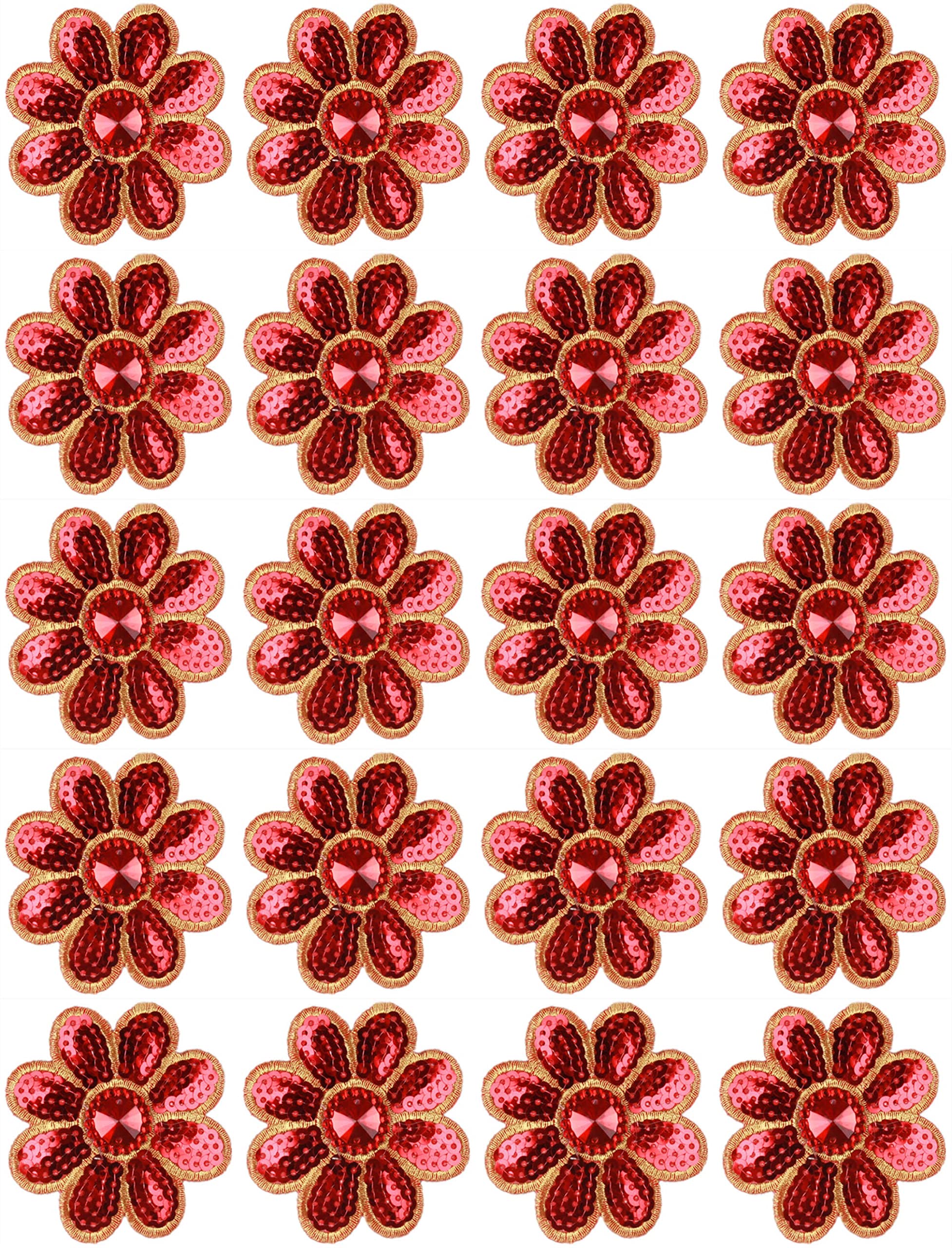 20 Pieces 8 Petals Flower Sequined Appliques Beaded Appliques Floral Iron on Patches Decal for Garment Curtain Pillow Blanket Trimming Jeans Clothing