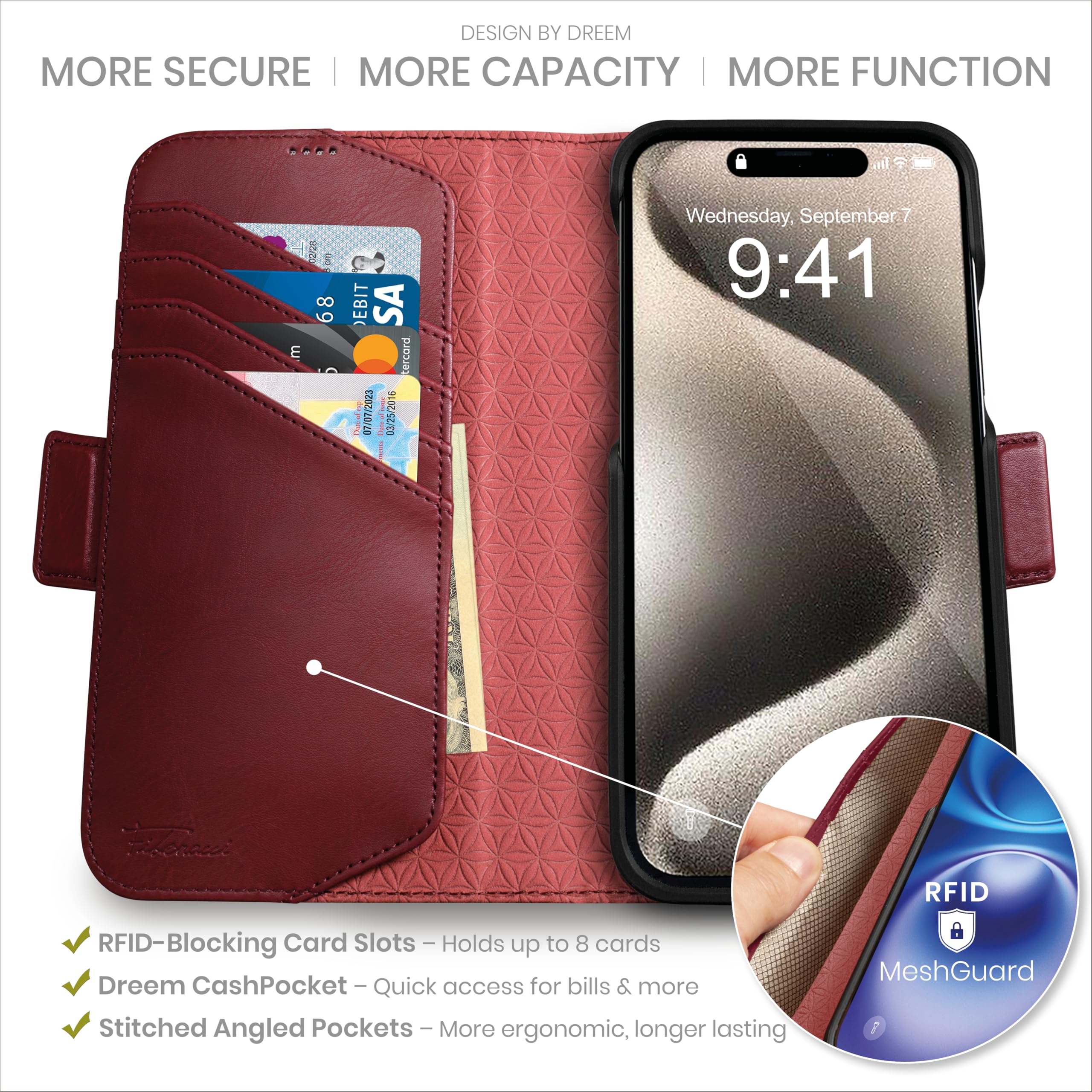 【サイズ:iPhone 15 Pro Max】Dreem iphone 15 p Amazon.com: Dreem Vegan Leather Magnetic Detachable Wallet Case