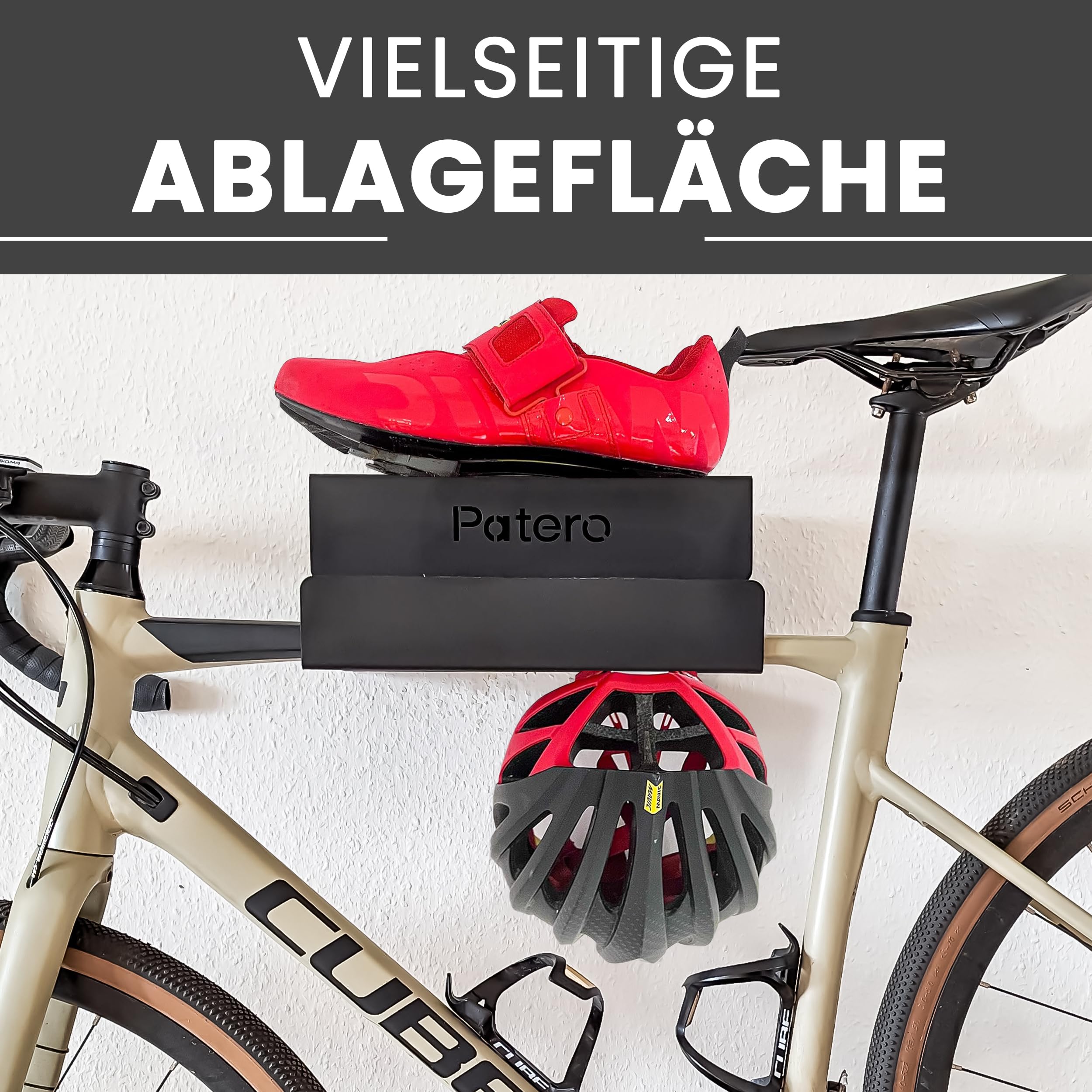 Patero Fahrrad Wandhalterung aus Metall – Wandhalterung Fahrrad Aufhängung mit 30 kg Traglast – Fahrradhalter Wand Fahrradhalterung Wand Rennrad Wandhalterung – Mit Montageanleitung, Schrauben & Dübel