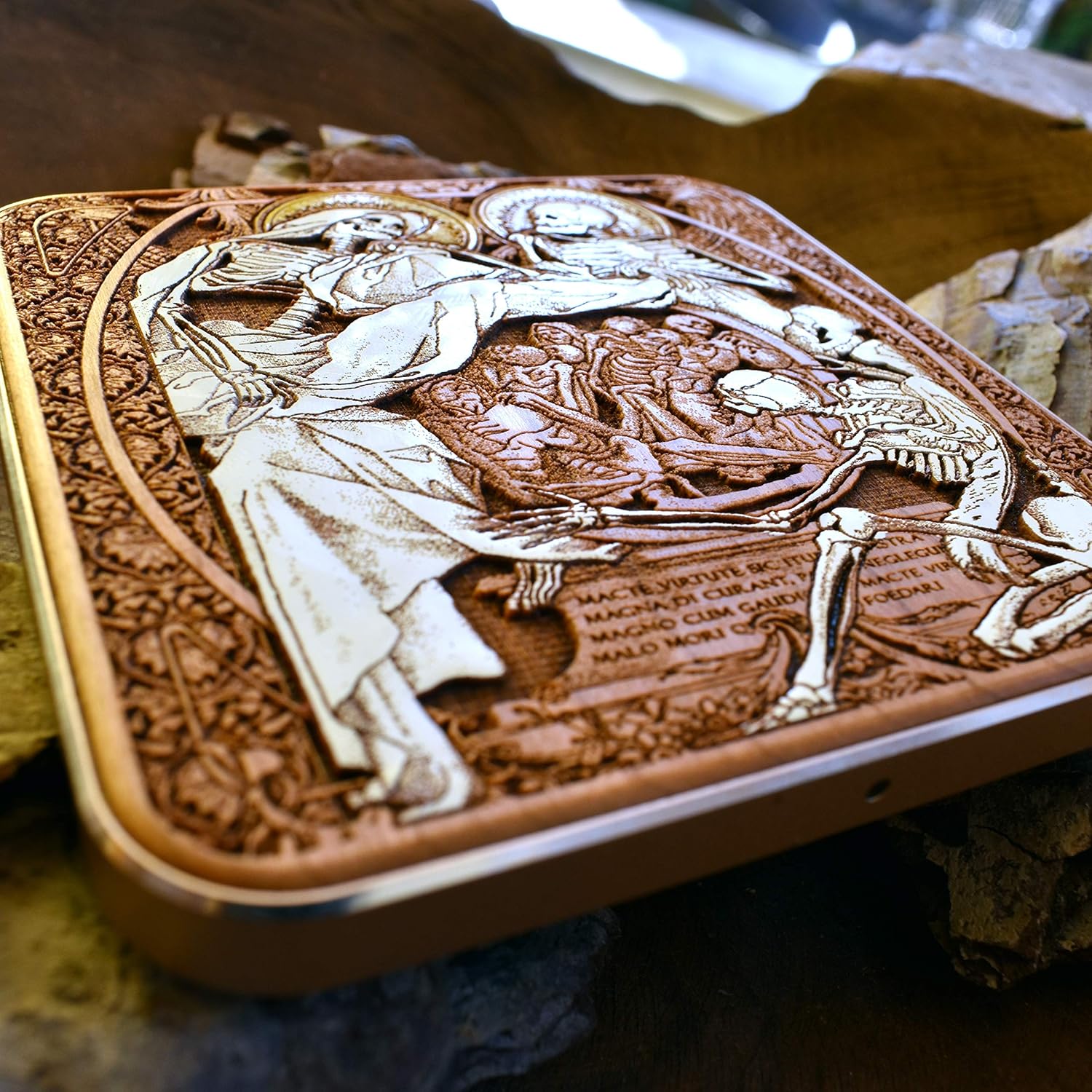 15W Wireless Charger – Hand-Painted Skeleton Art on Cherry Wood | Fast Qi Charging Pad with Black Aluminum Base | for iPhone 16, Galaxy S25, S24 | Gothic Souls Dark Art Decor