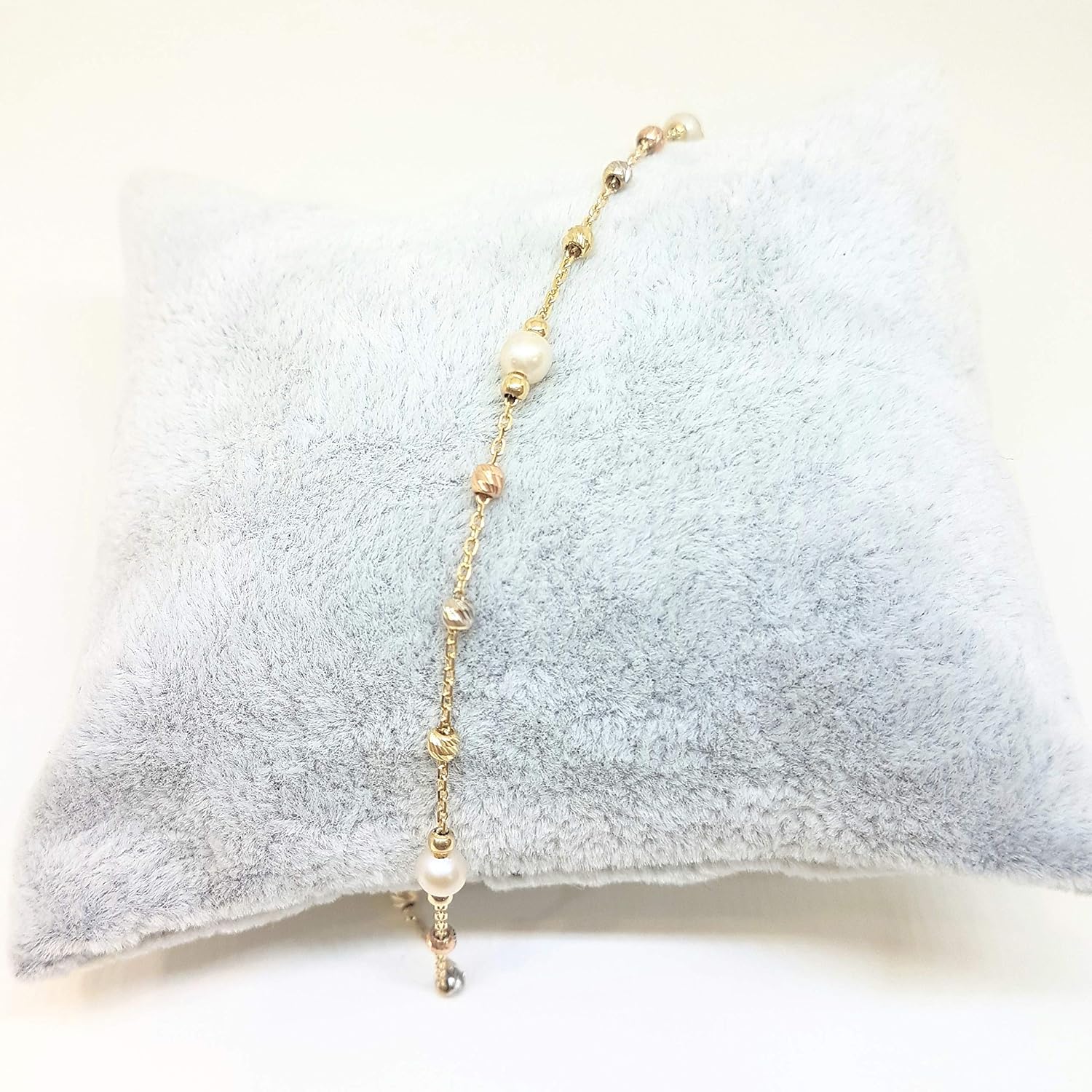 14K Real Solid Gold Beaded Pearl Bracelet | Best Birthday Gift for Women Mother Wife Girlfriend Her