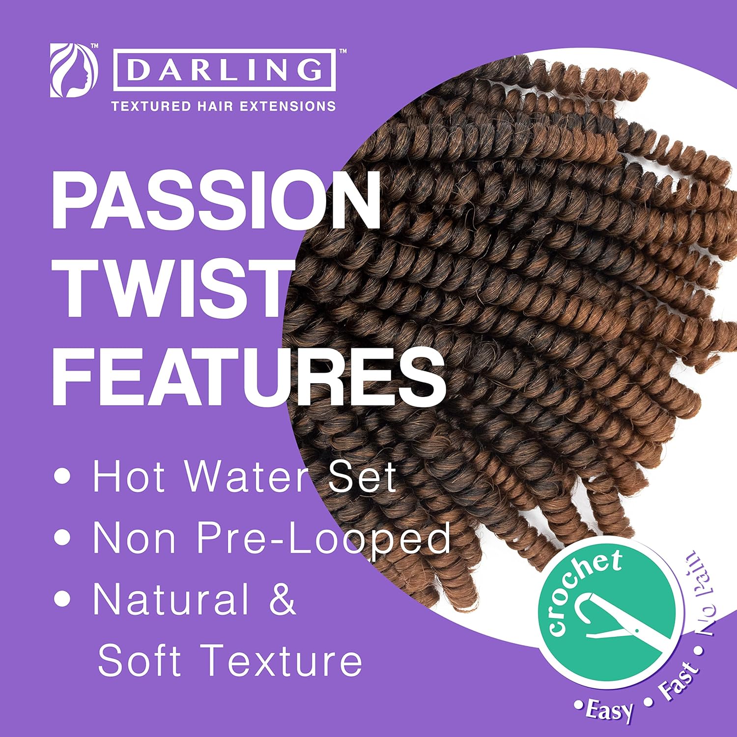 Darling Passion Twist 6X Crochet Hair Extensions (3 Packs, 2X per Pack), Natural & Soft Texture, Bomb Twist, Natural and Soft Texture, Black Afro curly, 24 Inch, #1/30