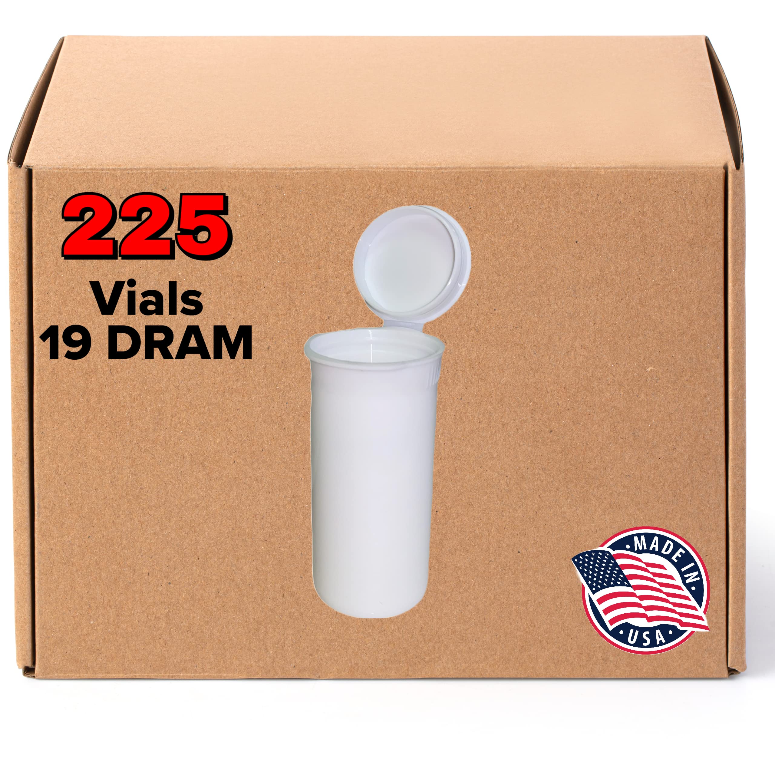 DRAM 19 Pop Top Bottles (White)(2.75In Deep X 1.5In Wide) - Child Resistant Container - Pill Vials - Rx Vial - 225 Count