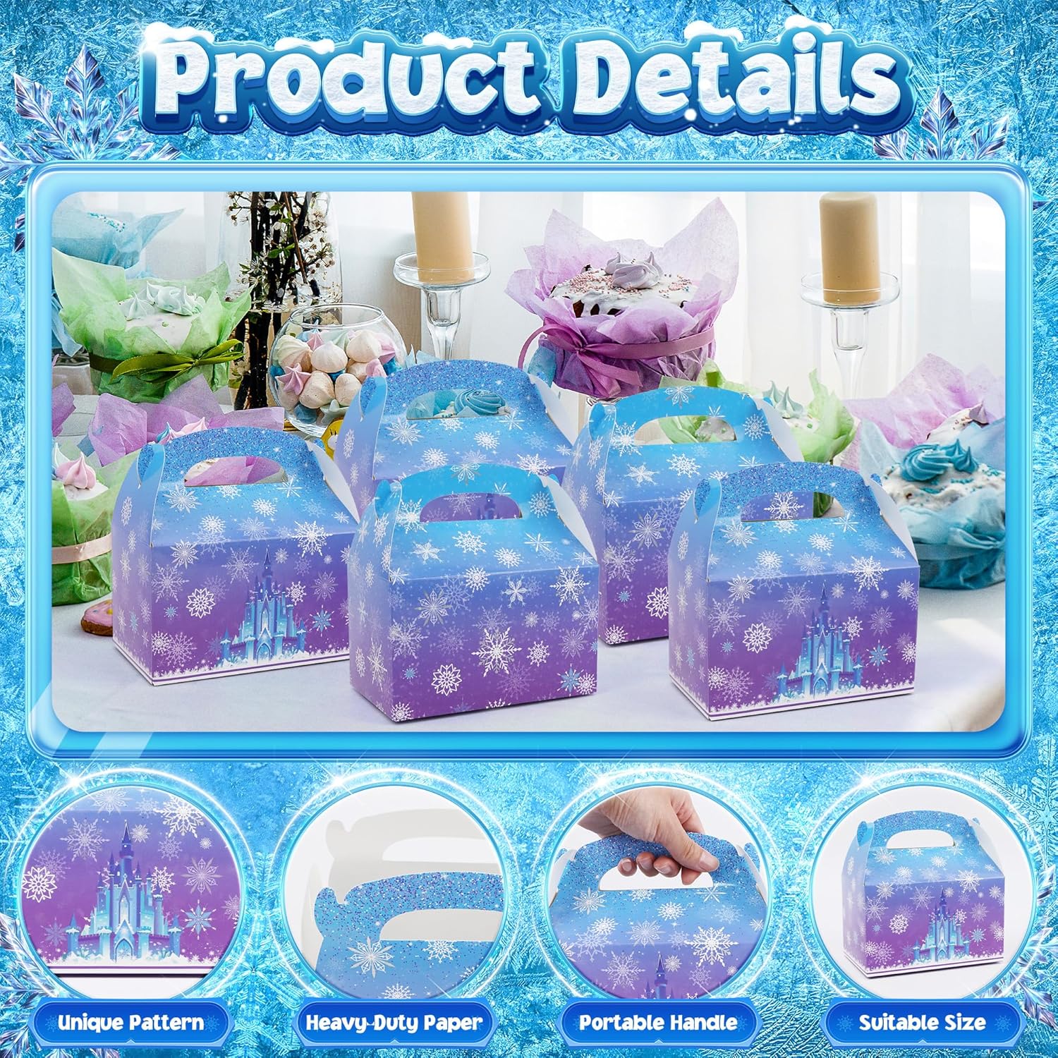 Gretion 16PCS Snowflake Gift Bags, Blue Purple Paper Winter Party Favor Boxes, Snowflake Castle Candy Goodie Bags for Holiday Presents, Party Favors, Christmas Birthday Decoration - Image 3
