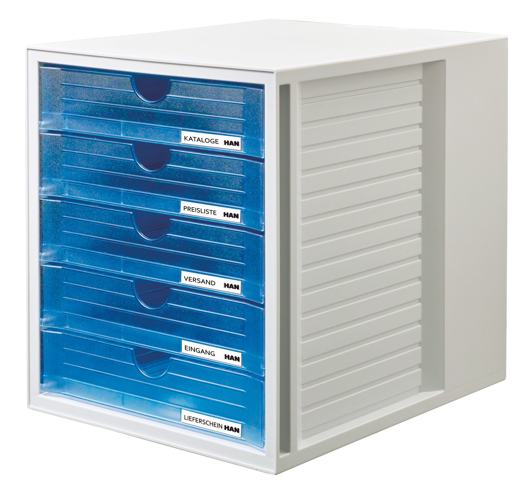 HAN 1450-14 Schubladenbox SYSTEMBOX; Innovatives; attraktives Design mit 5 geschlossenen Schubladen (Schubladenbox geschlossen | 2er Set, transluzent-blau)