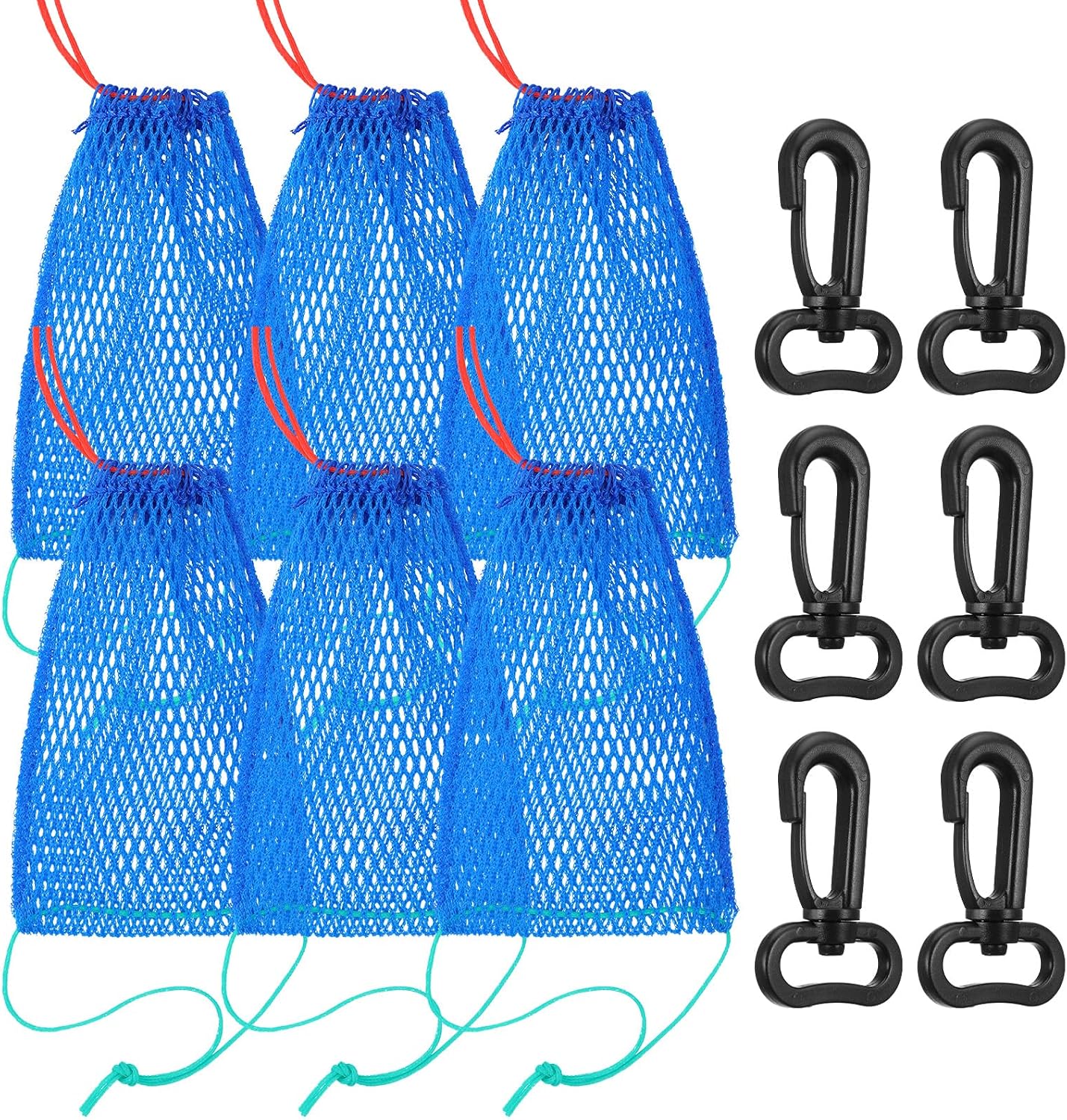 6 Pcs Blue Crab Trap Bait Bags with Rubber Lockers Small Crab Snare Portable Mesh Fish Trap for Crawfish Minnow Lobster, Outdoor Sports Crabbing Equipment