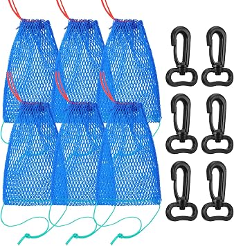 6 Pcs Blue Crab Trap Bait Bags with Rubber Lockers Small Crab Snare Portable Mesh Fish Trap for Crawfish Minnow Lobster, Outdoor Sports Crabbing Equipment
