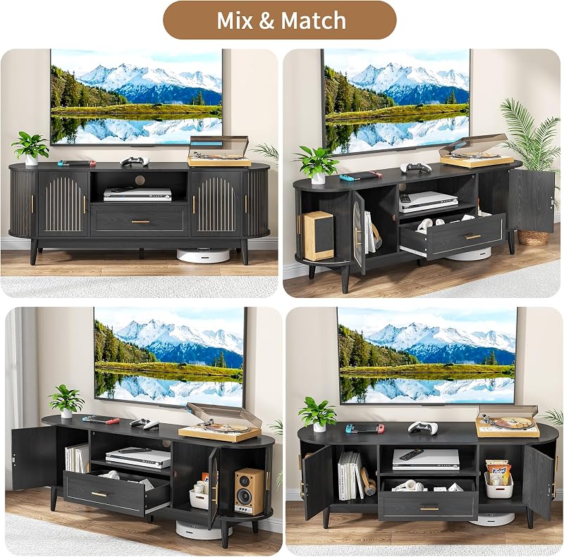 63" Fluted TV Stand for Tvs up to 70" Entertainment Center with Drawers image 7