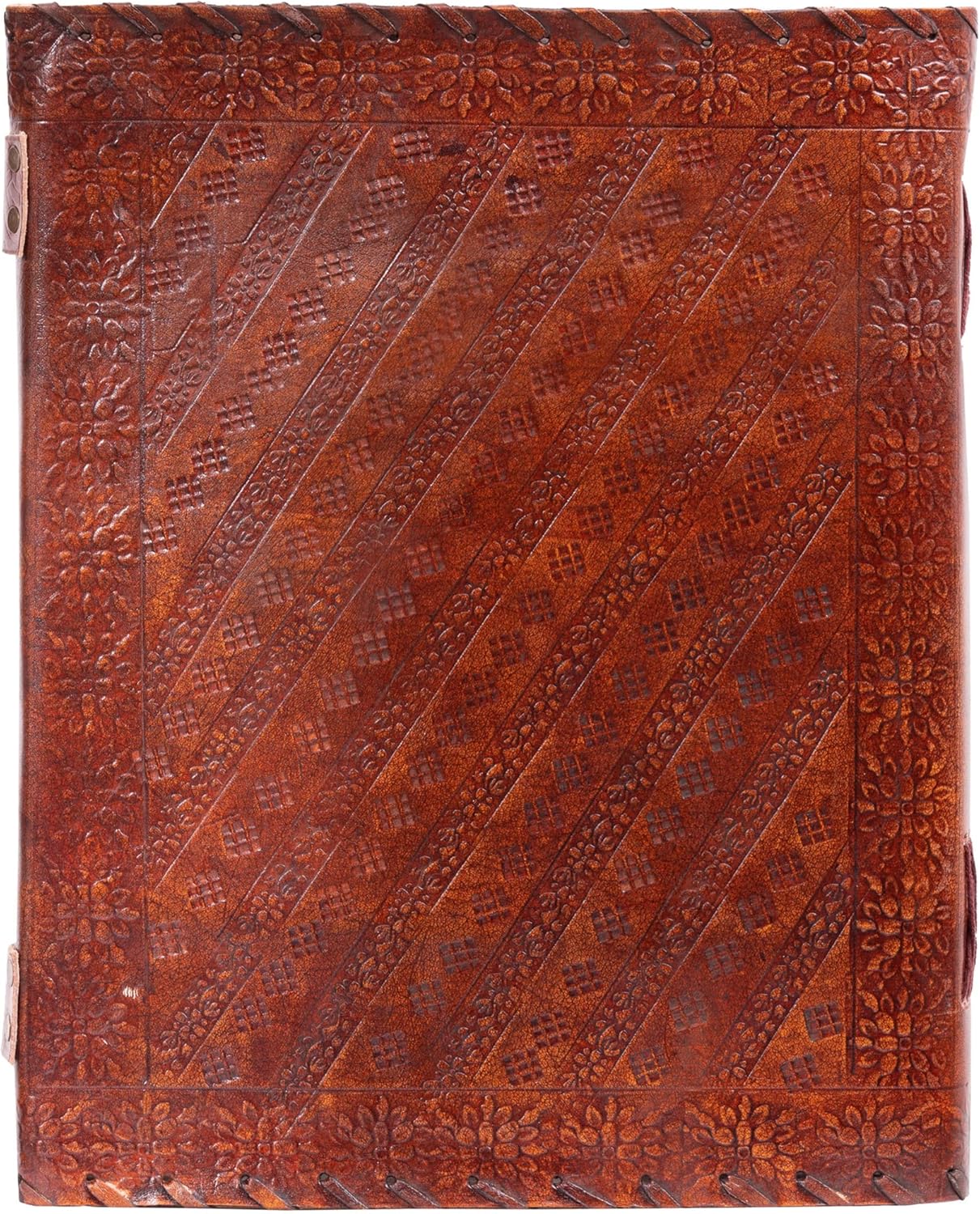 Leather Unlined Bound Journal 13 x 10 inches Large Rustic Diary Seven Chakra Medieval 7-Stone Embossed Handmade Sketchbook Vintage Writing Notepad (200 Pages)