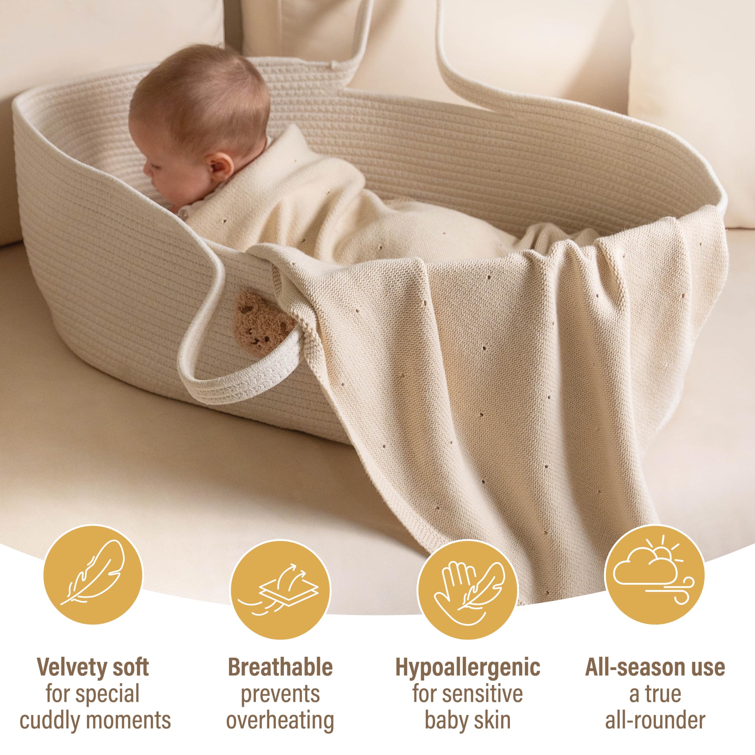 Merle Toys® Manta para bebé de algodón 100% orgánico, con certificación GOTS & Oeko-Tex, manta para recién nacidos, manta para bebé, manta de algodón orgánico, color blanco perla