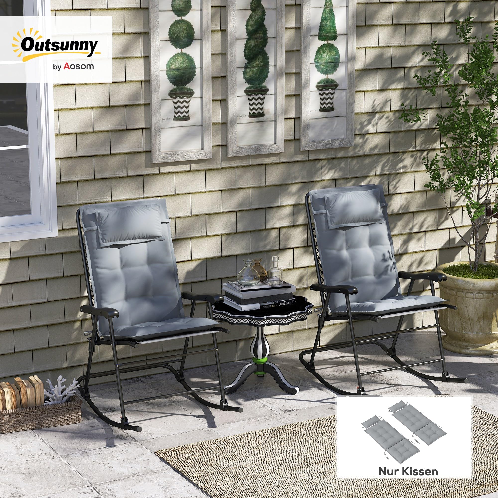 Outsunny set di 2 cuscini per sdraio Cuscino idrorepellente per sdraio da giardino Cuscino per sdraio da spiaggia Cuscino per mobili da giardino 50x116x5 cm, grigio chiaro