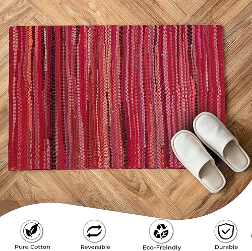 Miniatura 94 de Alfombra de trapo 100% algodón de 2 x 3 pies, lavable multicolor, alfombra Chindi tejida a mano y reversible para sala de estar, cocina, entrada