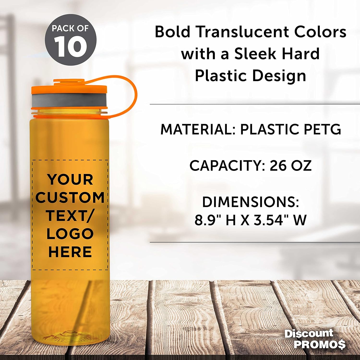 DISCOUNT PROMOS Custom Wide Mouth Water Bottles 26 oz. Set of 10, Personalized Bulk Pack - BPA Free, Great for Gym, Camping, Backpacking, School - Orange - Image 4