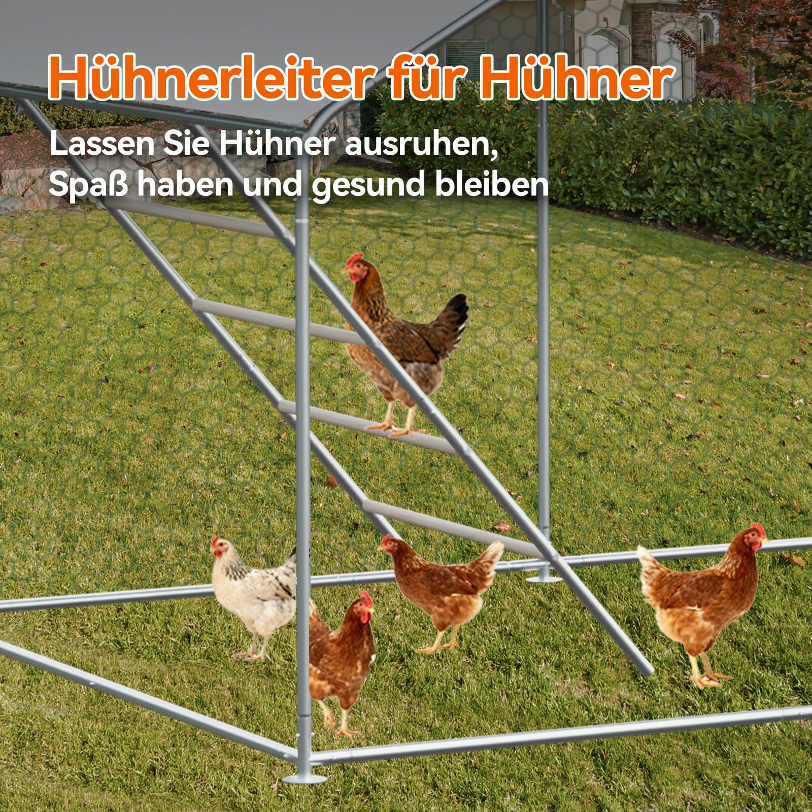 Hühnerstall Freilaufgehege 3x2x2 M – Verzinkter Stahl, PE-Sonnendach, PVC-Netz, Für Hühner, Enten, Kaninchen – Wetterfest & Stabil