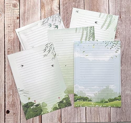 Miniatura 3 de Juego de 50 papeles de escritura rayados, papel de papelería para escribir cartas, papeles de impresora de 3.53 ozm, 5 estilos diferentes (11.7 x