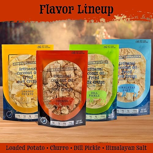 Miniatura 9 de Ol' Uncle Porkers Cortezas de cerdo aptas para dieta cetogénica fritas en aceite de coco, bolsas de 8 onzas (sabor canela churro, paquete de 1)