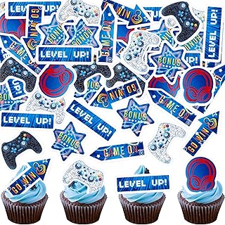 45PCS Edible Video Game Cupcake Toppers Level Up Game on Cupcake Picks GamePad Cake Decors for Video Games Baby Shower Young Boys 10th 11st 12nd 13rd 16th 17th 18th Birthday Party Decorations Supplies