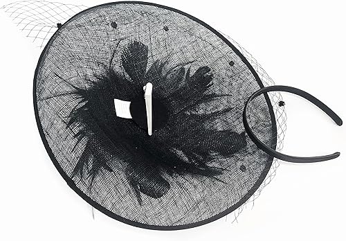 Miniatura 7 de RETRONLY White Fascinator Hats for Women - Sinamay Fascinator with Veil Feather Tea Party Derby Hats Pillbox Hat Headband