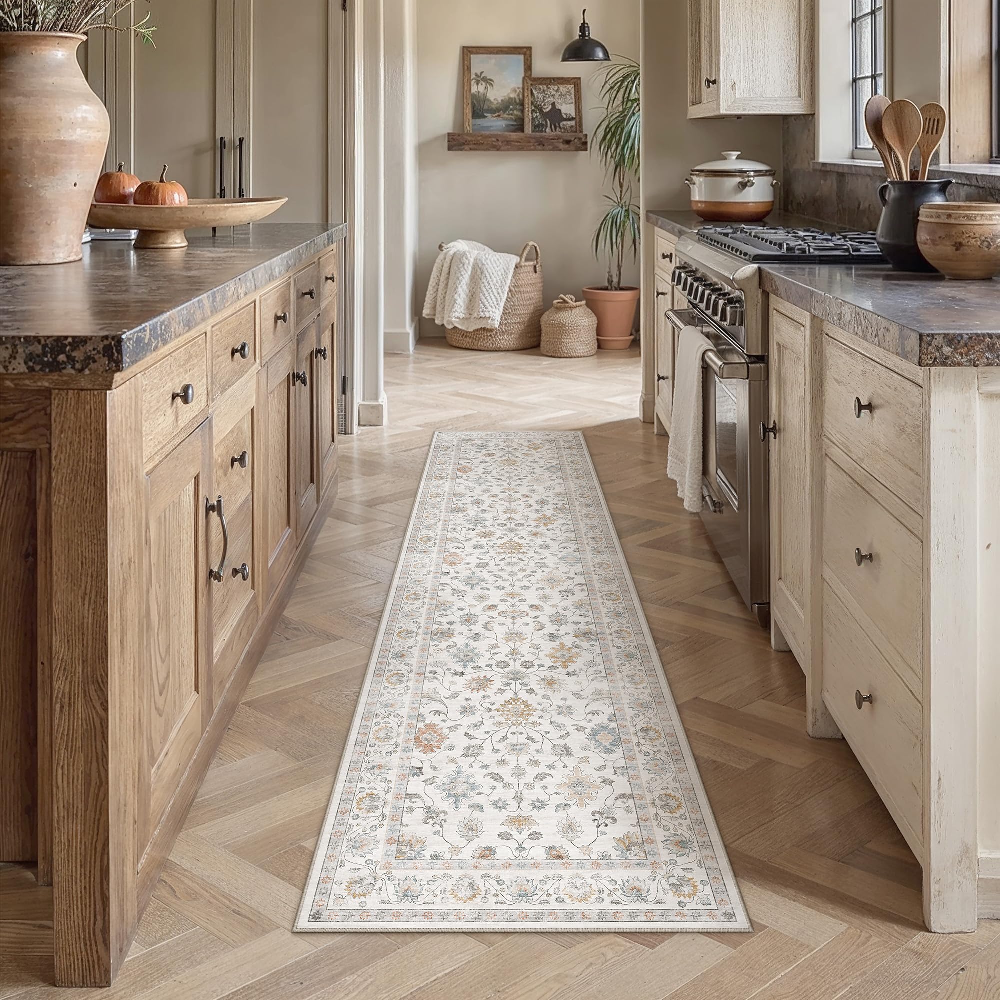 PureCozy Washable Runner Rug 60x240cm for Hallway Floral Carpet, Grey