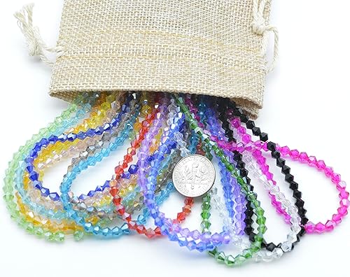 Miniatura 4 de Cuentas de cristal bicono de 0.157 pulgadas (0.157 in) Briolette Rondelle para hacer joyas, cuentas espaciadoras facetadas de 15 colores surtidos