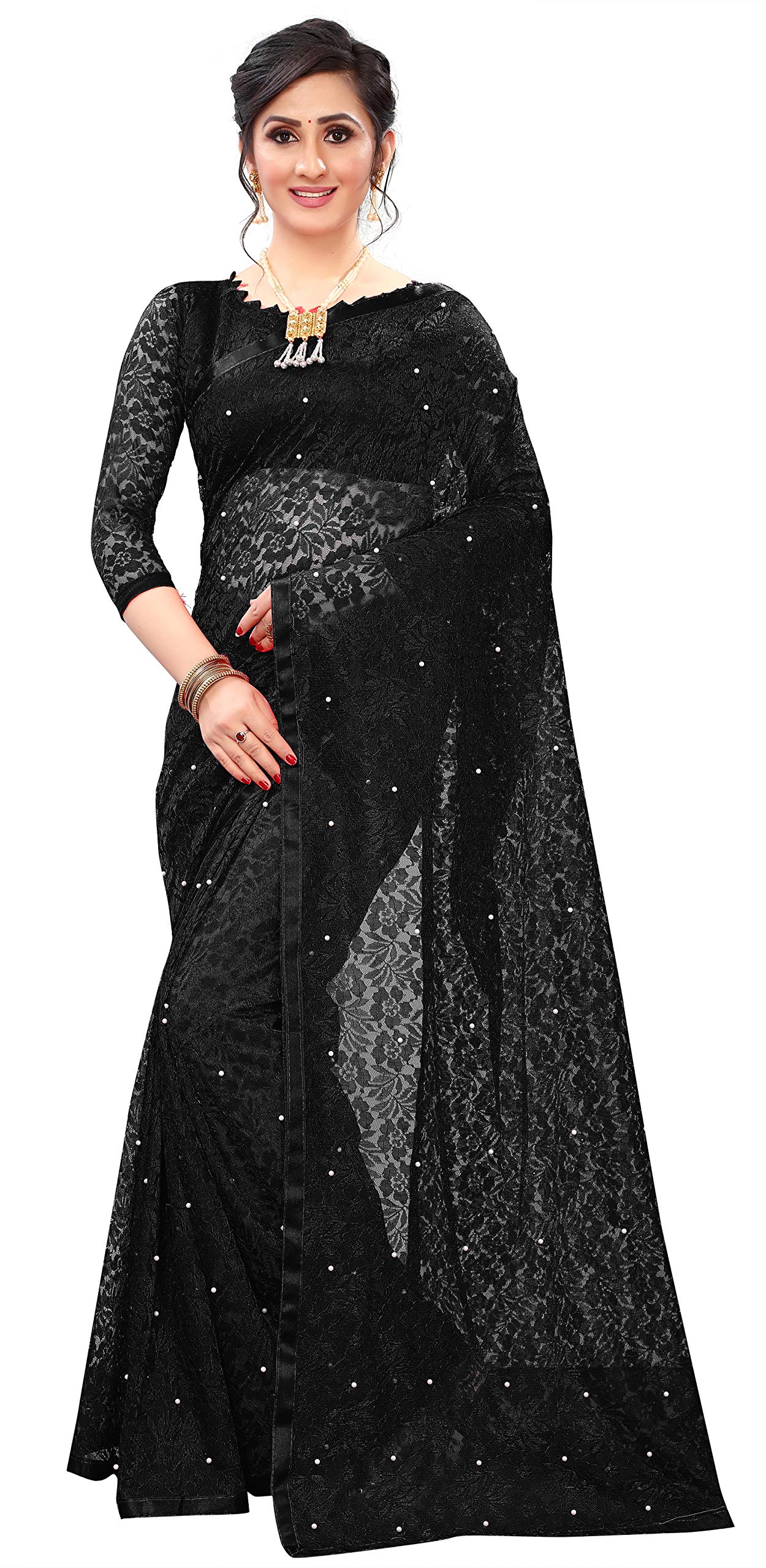 lorofy Women's Net Saree (With Blouse_Free Size)-picture-9