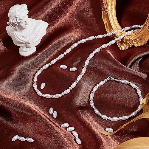 Miniatura 3 de PH PandaHall 1375 cuentas largas de perlas largas, cuentas ovaladas de ABS de 0.316 x 0.315 pulgadas, cuentas espaciadoras sueltas de plástico