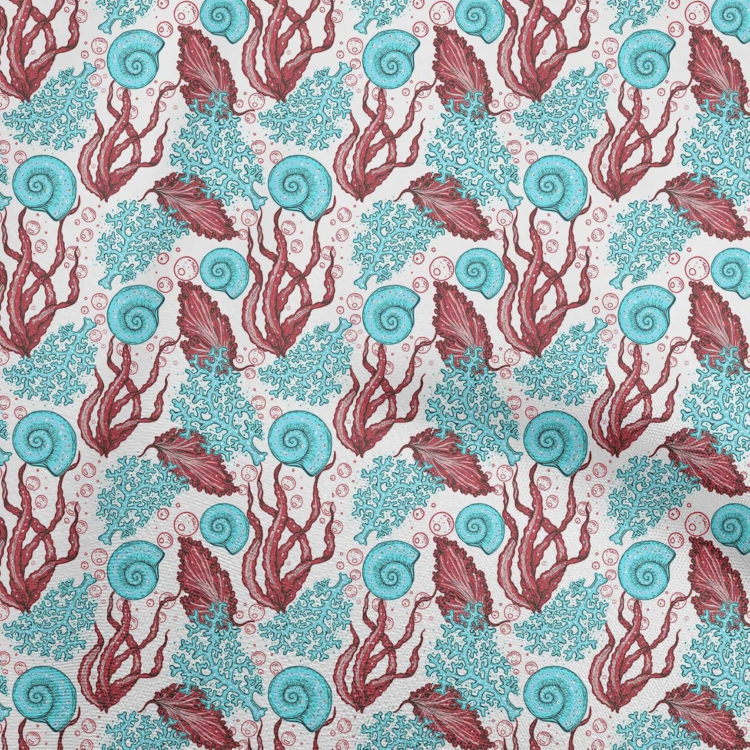 oneOone Cotton Flex Red Fabric Sea Shells Ocean Fabric for Sewing Printed Craft Fabric By The Yard 40 Inch Wide