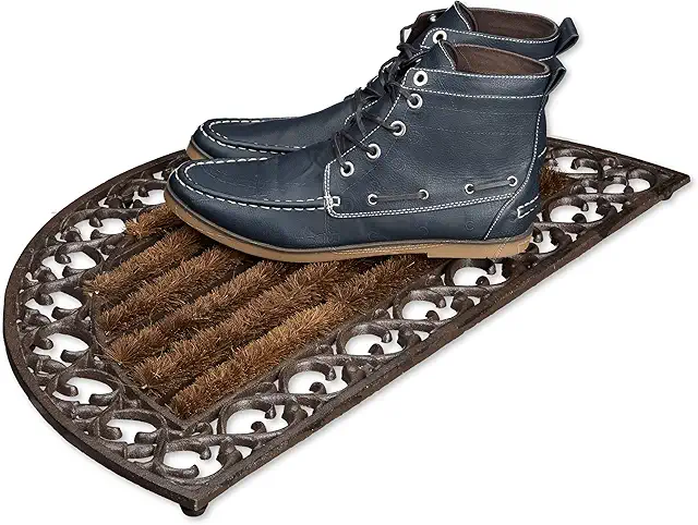 Relaxdays Cast Iron Doormat with Bristles, Art Nouveau Rustic Welcome Mat, Bronze