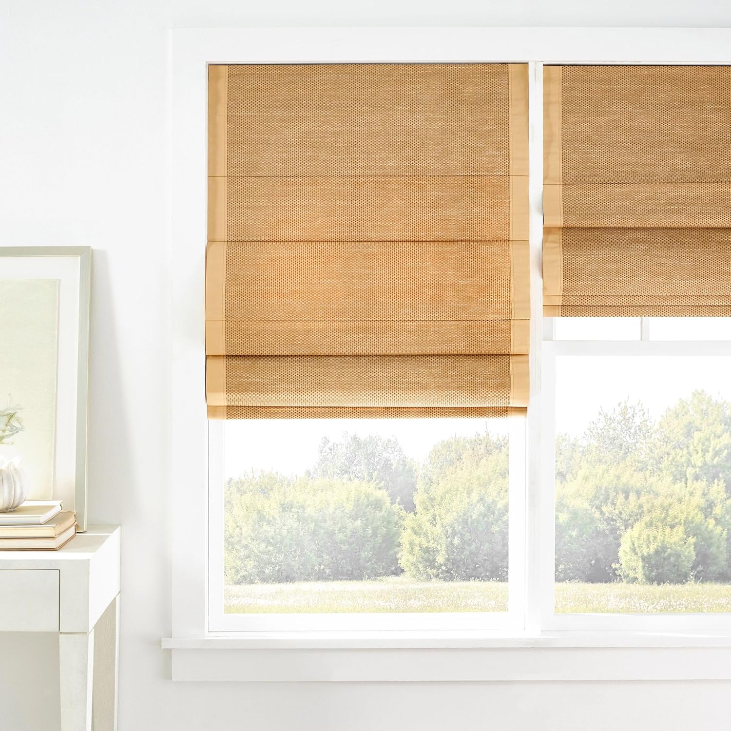 Pine Cone Hill Ridge Cordless Roman Wicker Shade, 30" W x 63" L, Brown Solid Pattern