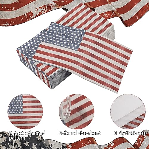 Miniatura 3 de 50 servilletas patrióticas de papel desechables de 3 capas con la bandera estadounidense, toalla de mano del 4 de julio, servilletas decorativas