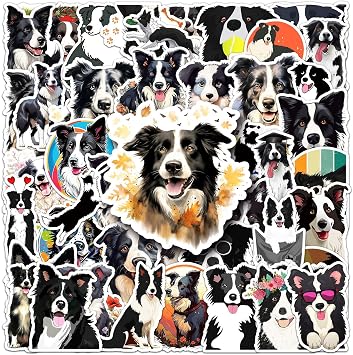 50PCS Border Collie Dog Vinyl Stickers | Cute Border Collie Puppy Decals, Waterproof Vinyl Stickers for Water Bottle,Dog Bowl, Doghouse, Scrapbook DIY Decor