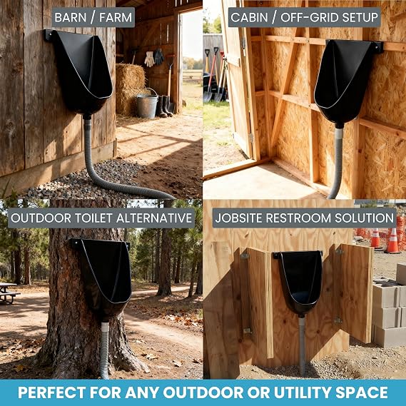 Waterless Urinal with Hose (Black) - UV Resistant Outside Urinal, Outdoor Plastic Urinals, Outdoor Toilet, Garage Urinal, Urine Diverter, Urinals For Men Bathroom