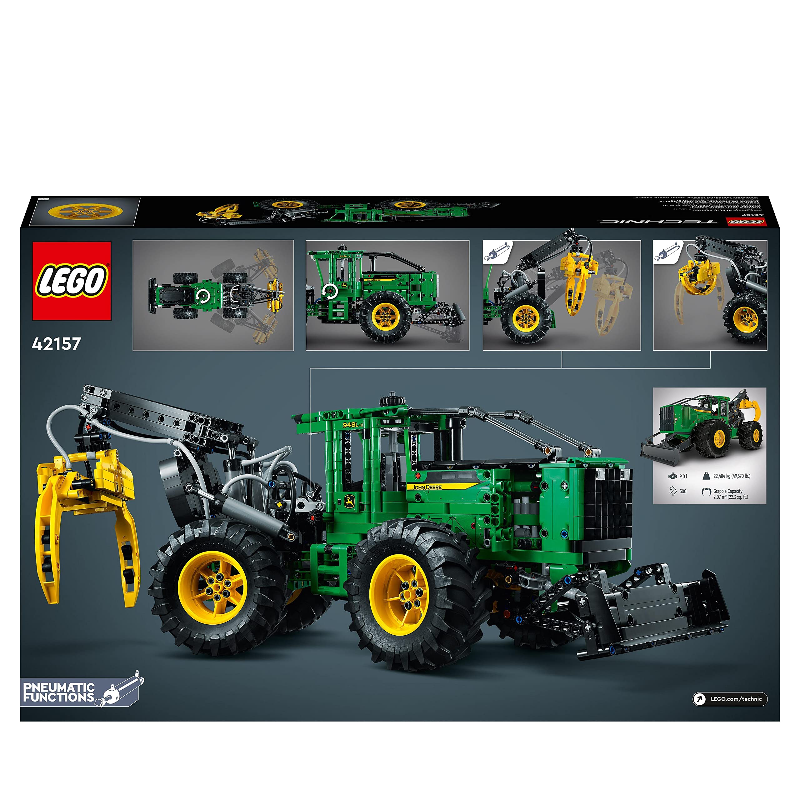 LEGO Technic Trattore John Deere 948L-II, Grande Modellino da Costruire di Veicolo Giocattolo da 1.492 Pezzi con Funzioni Pneumatiche e 4 Ruote Motrici, Modellismo per Appassionati di Ingegneria 42157