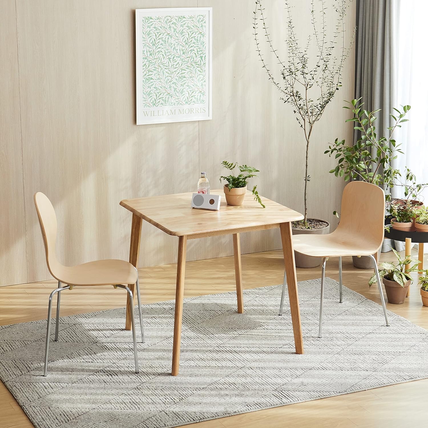 Livinia Canberra 27.6" Square Wooden Dining Table/Mid Century Modern Malaysian Oak Kitchen Table (Natural-Oak) Table Only