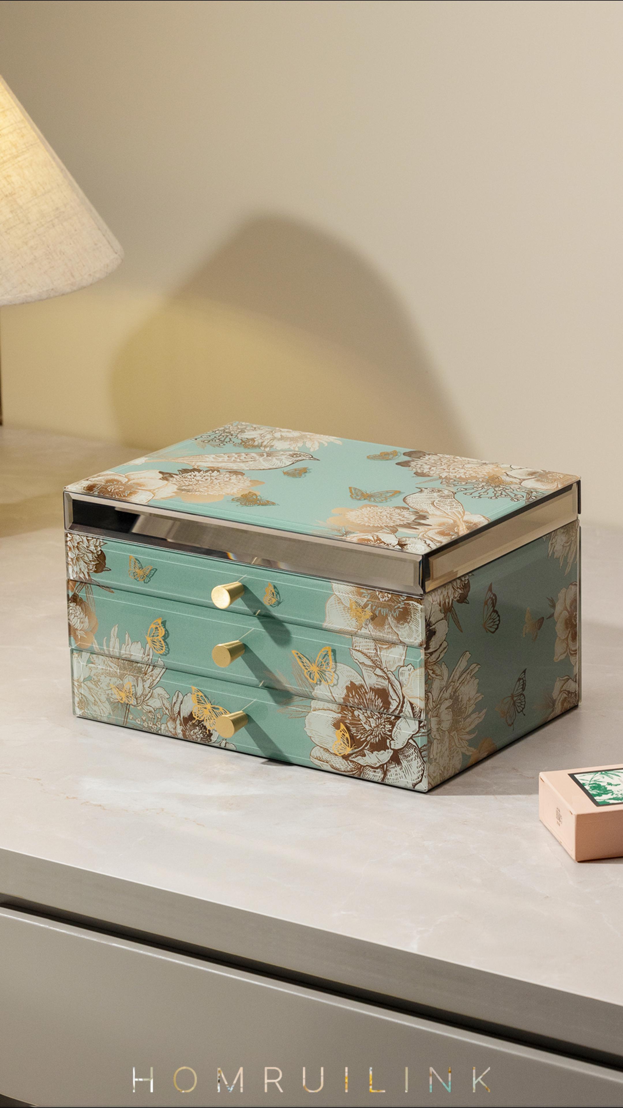 Amazon｜Homruilink 高級ガラスジュエリーボックス 3 段ジュエリー