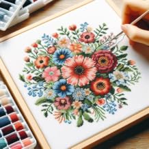 Flowers Cross Stitch - Paint by Number, Pixel Art , Sandbox Coloring Pages