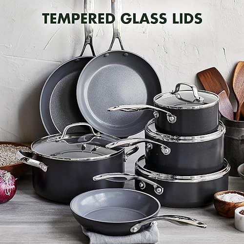 Miniatura 4 de GreenPan Valencia Pro - Juego de ollas y sartenes de cerámica anodizada dura y saludable, antiadherente, de 11 piezas, y GreenPan Valencia Pro de