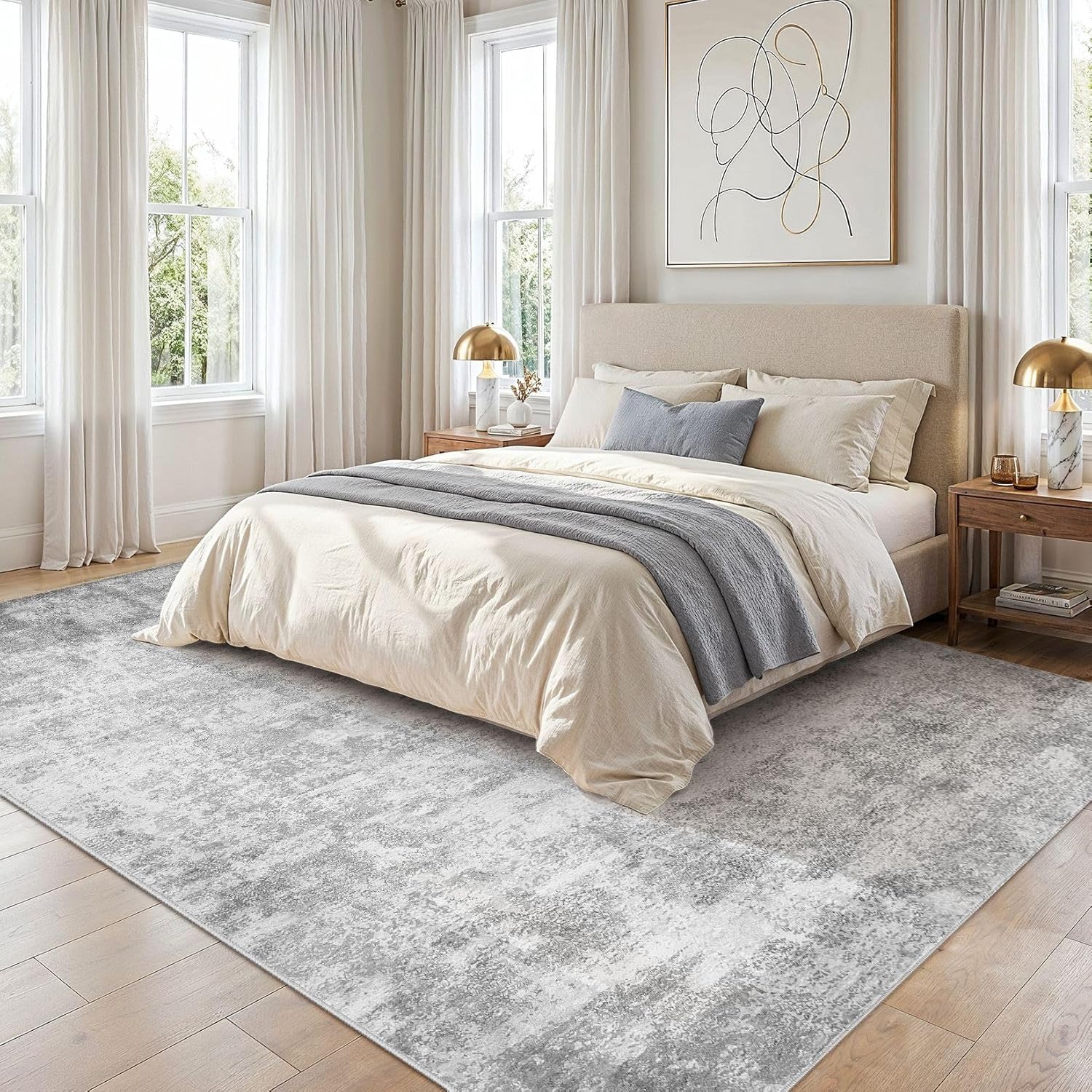 5x7 Area Rug for Living Room Large Modern Neutral Abstract Rugs Washable Nonslip Backing Soft Carpet for Bedroom Dining Room Office Decor Grey