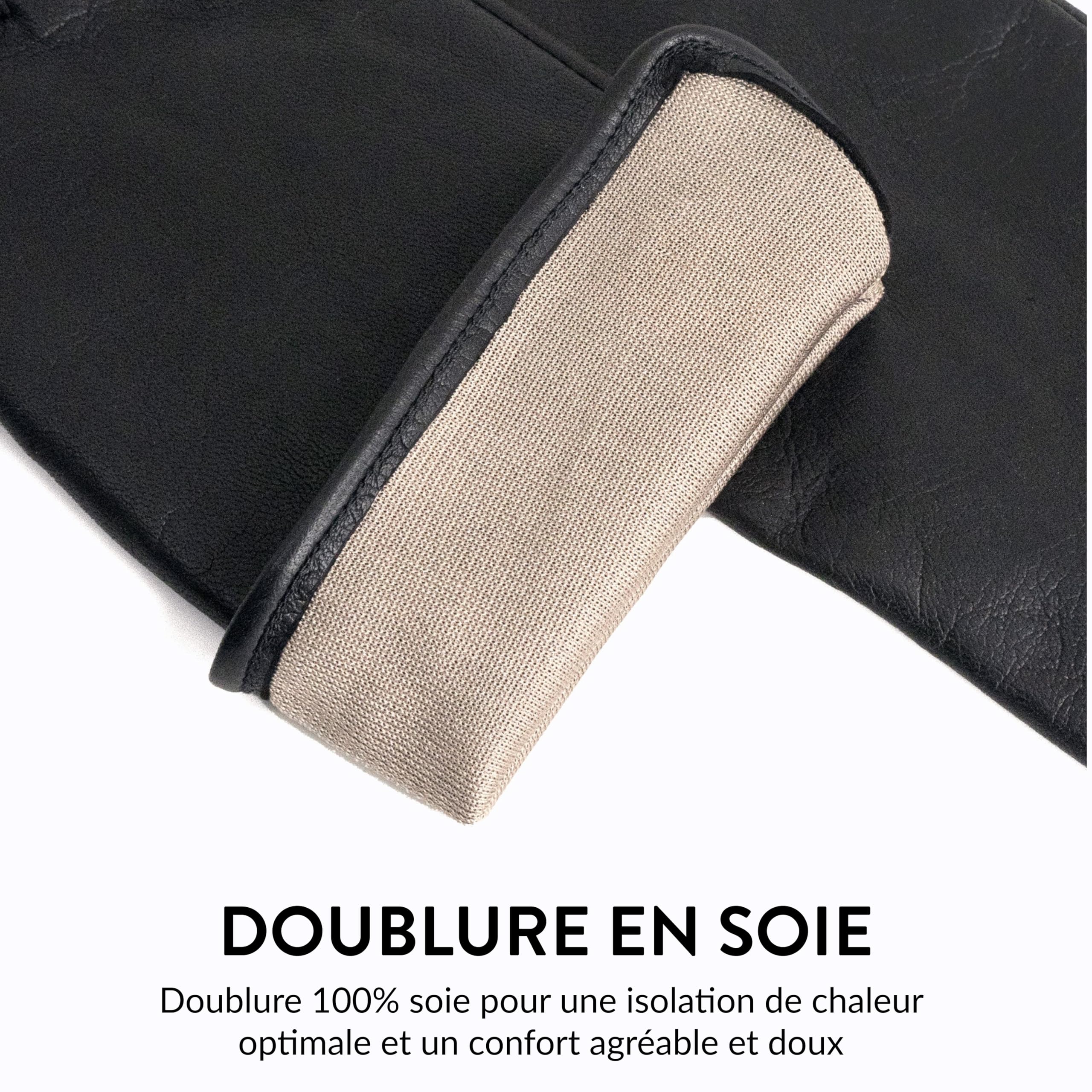 GLOVE STORY Gants Cuir d'Agneau pour Femme avec Doublure 100% Soie - Gants Ecran Tactile Matière Élégante, Douce et Confortable - Gants d'Hiver Chaud Femme Fabrication Artisanale