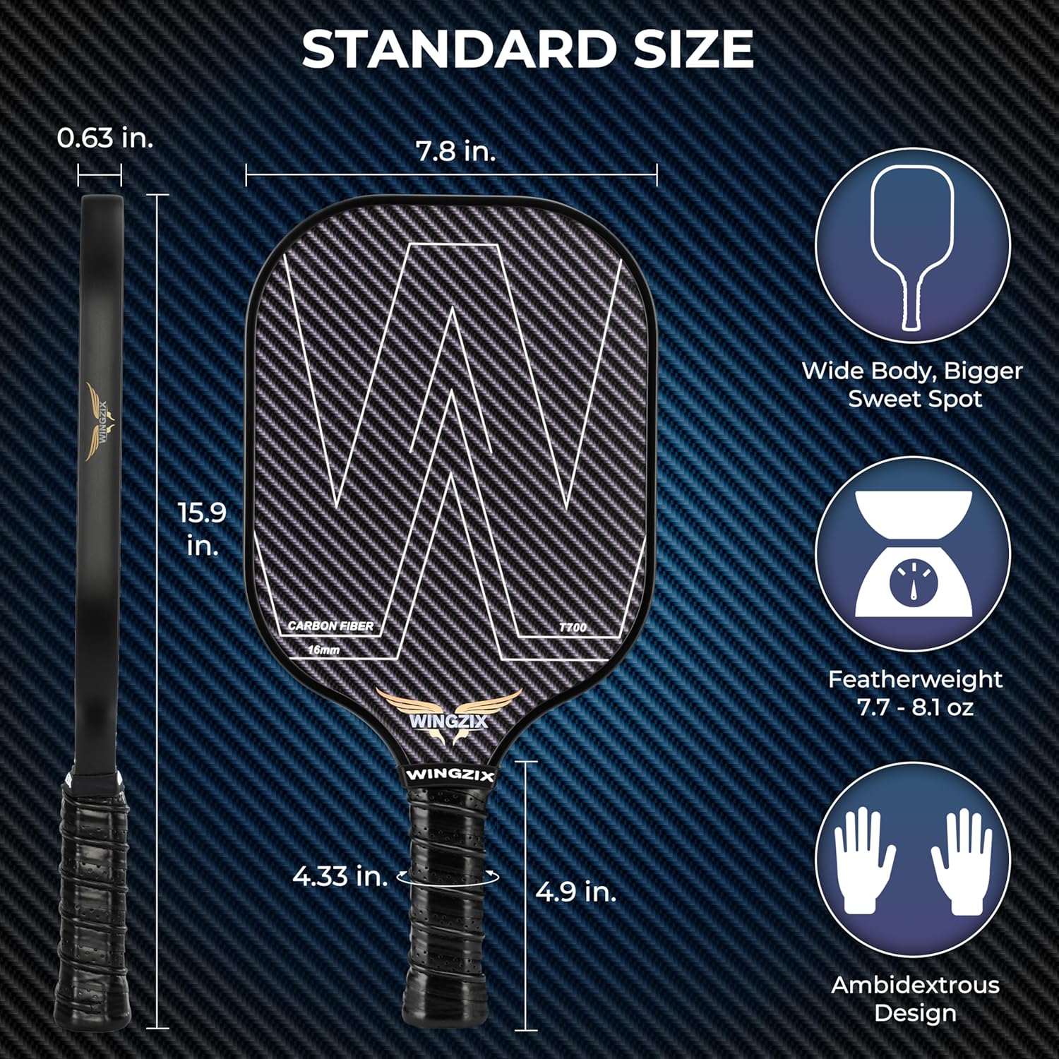 Pickleball Set of 4 – T700 Carbon Fiber Pickleball Paddles/Pickleball Racket – 16mm Honeycomb Core, Lightweight – 4 Balls, Carry Bag & Accessories – Premium Gift Set - Image 4