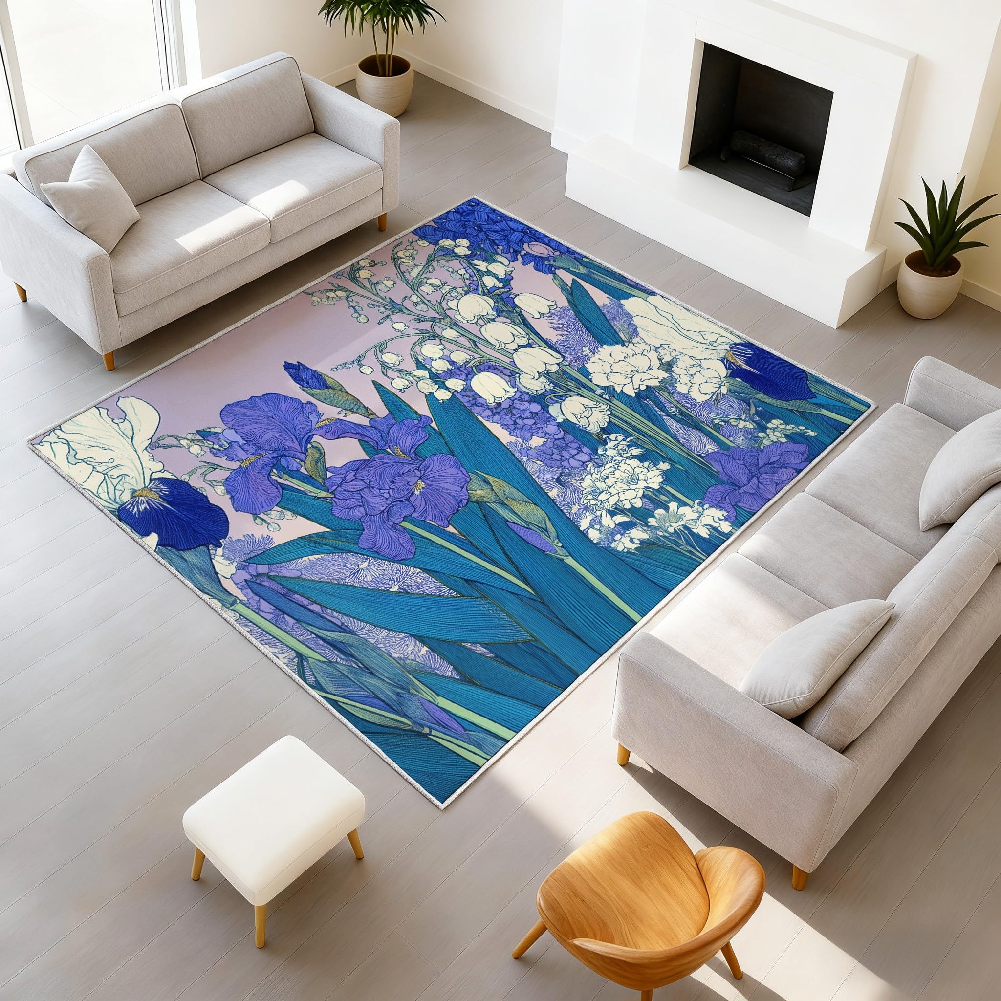 Tapis manga japonais lavable anti-tache pour couloir et salle de jeux motif floral