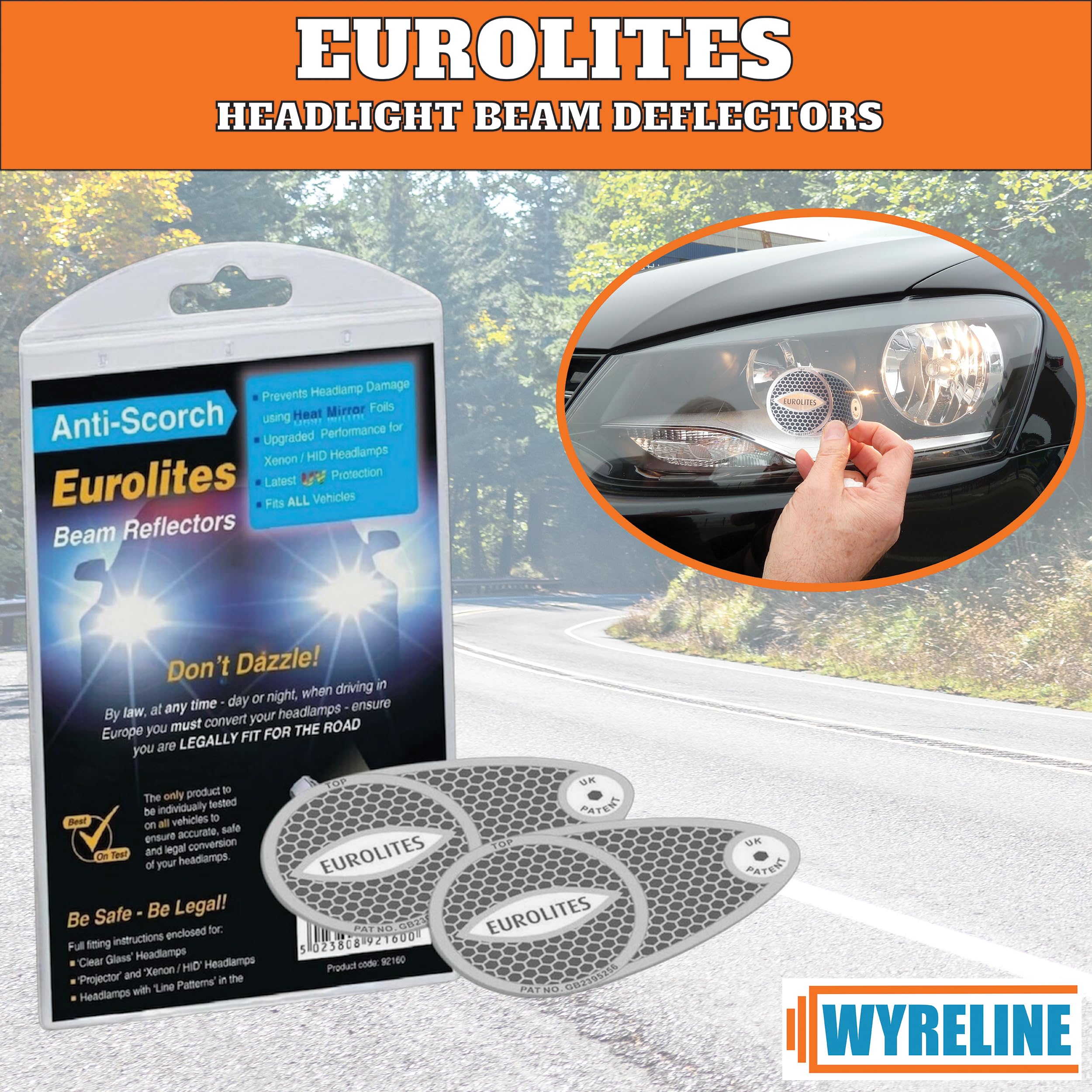WYRELINE 6 Pcs European Driving Kit | Eurolites Headlight Deflectors For Europe | Warning Triangle, Hi-Vis Vest, UK Plate Magnet + Sticker, Rubber Grip Gloves | EU and France Driving Kit 2026 — view 4