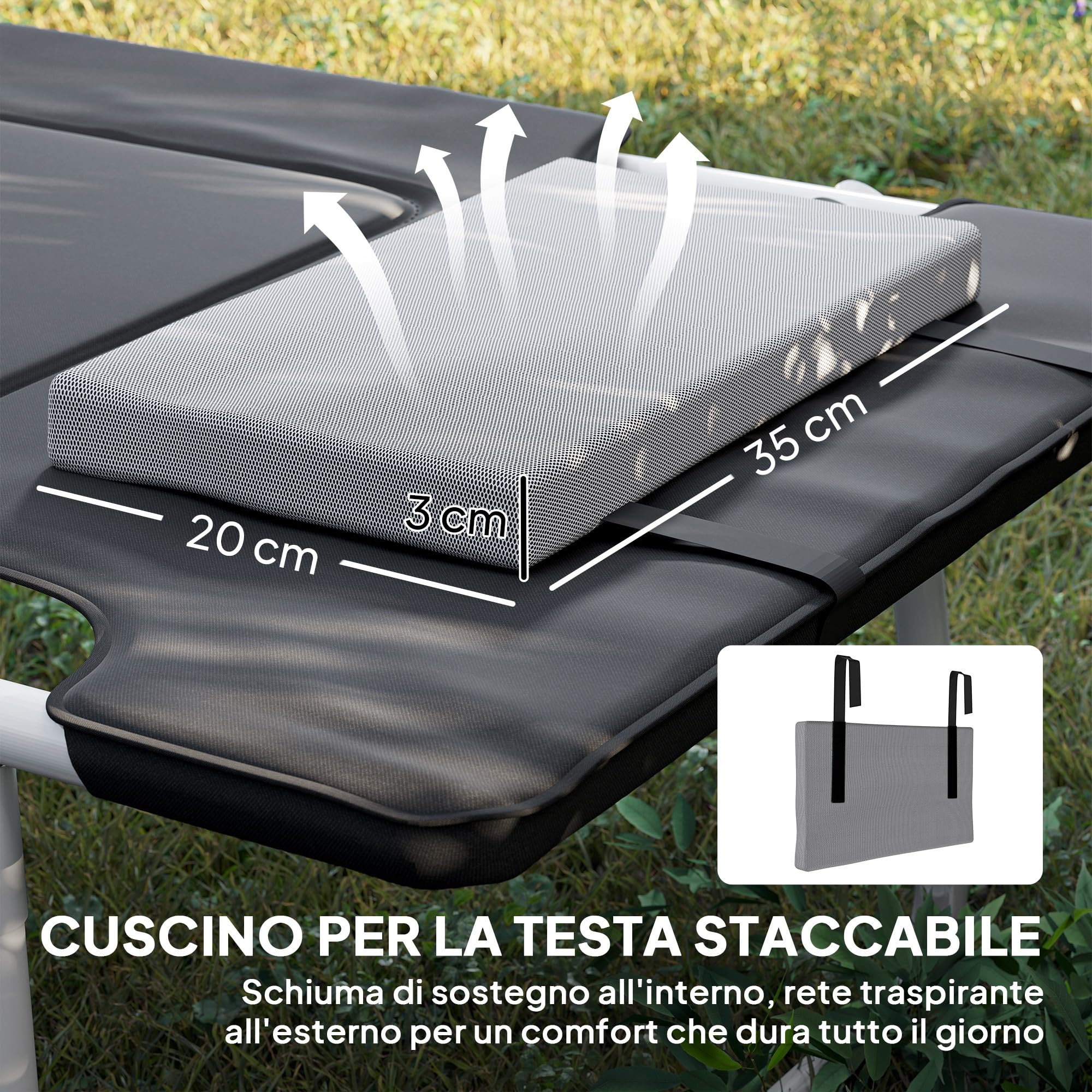 Outsunny Letto da Campeggio, Brandina Pieghevole e Imbottita con Cuscino, Nero 183 x 66 x 33cm