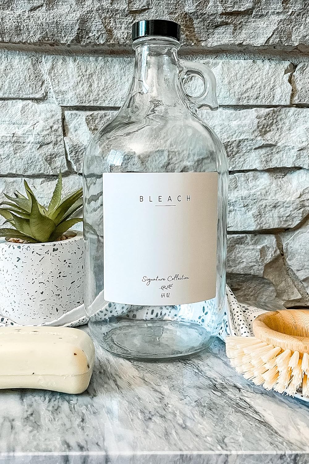 Laundry Detergent Dispenser for Laundry Room - Two Half Gallon Glass Jugs for Fabric Softener Dispenser, Liquid Laundry Soap Dispenser and Bleach - 64 oz. Black Commercial Liquid Pump Dispenser