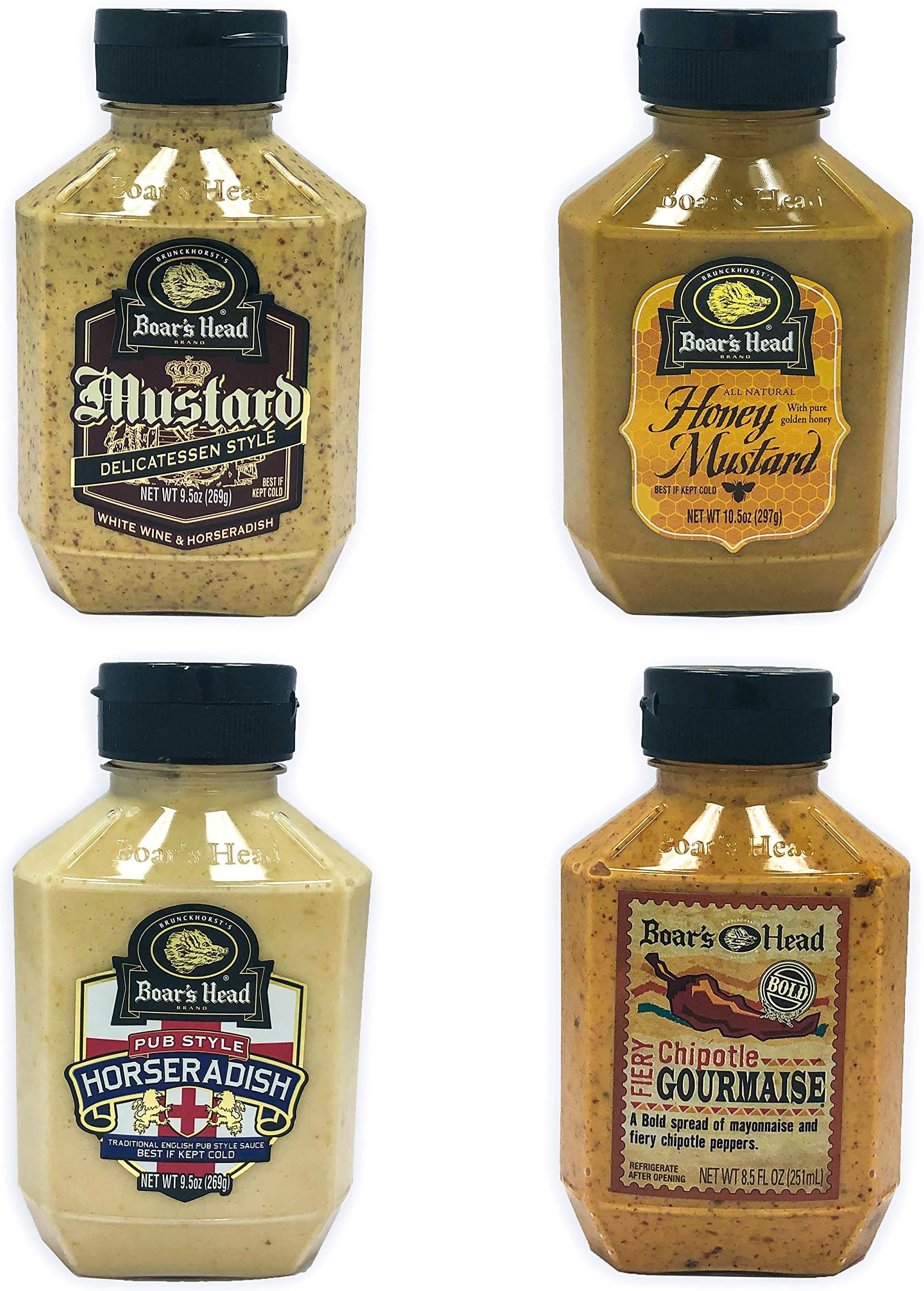 Deli Condiment 4-Pack Bundle Variety Gift Set, Chipotle Gourmaise, Honey Mustard, Deli Mustard, Pub Style Horseradish, Gluten Free