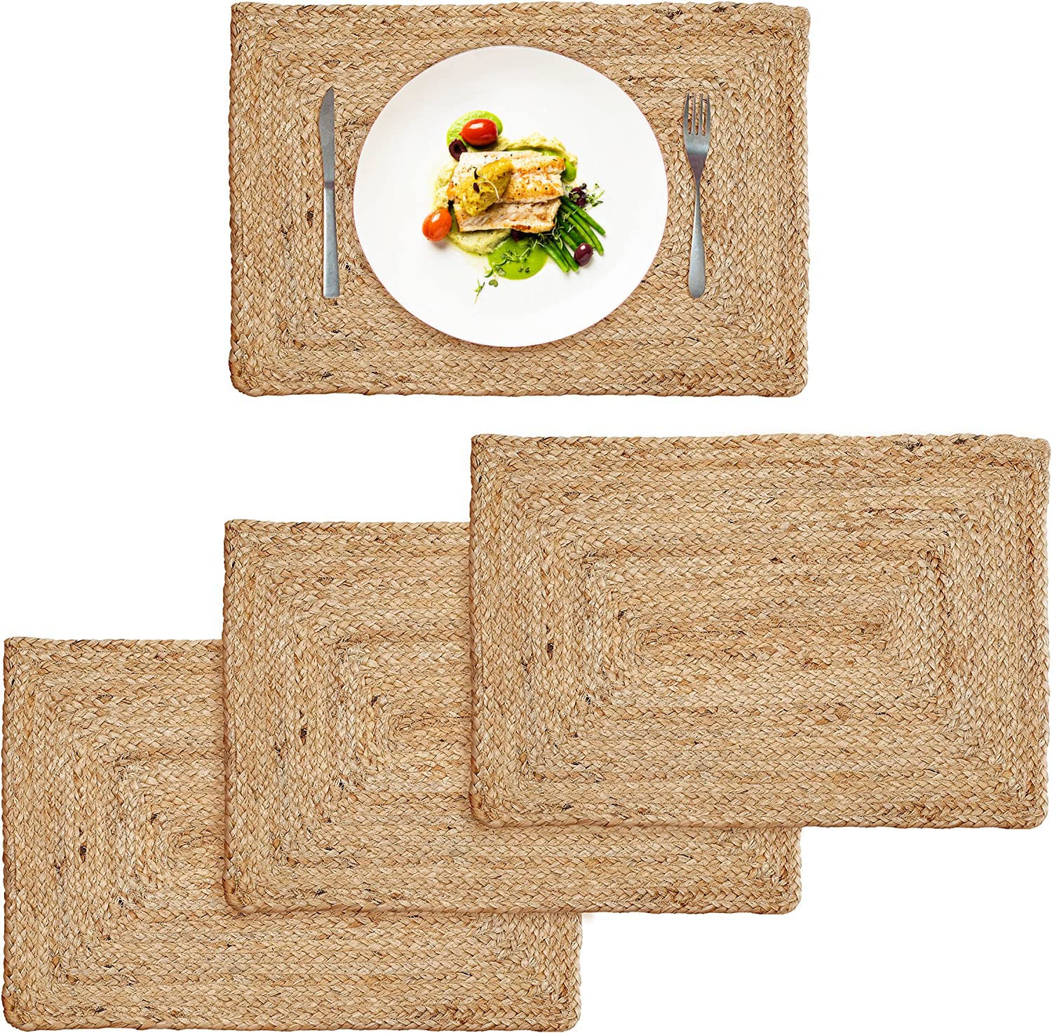 BLESSINDIA Braided Jute Rectangle Placemats for Bed-Side Table, Center Table, Dining Reversible Jute Table Mats 12x17 Inches Natural/Beige Set of 4 (B0BN4MXMTD) Amazon Price History, Amazon Price Tracker