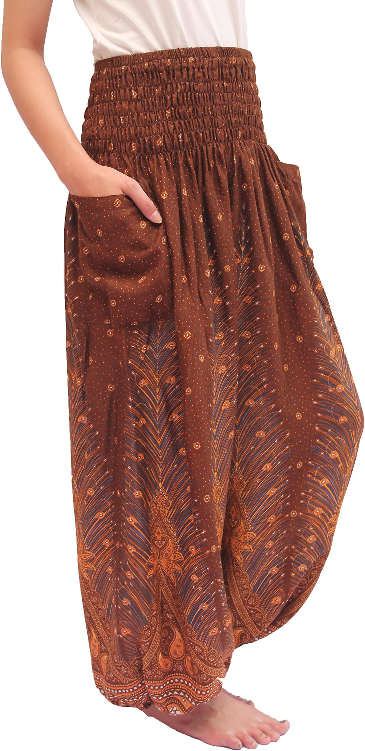 ChiangmaiThaiShop Harem Pant Yoga Bohos for Men & Women Elastic Waist Smocks Rayon